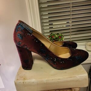 Libby Edelman Burgundy and Blue Velvet Heels